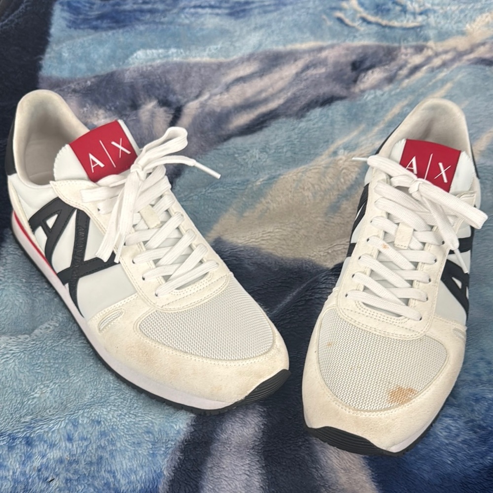 Armani Exchange White Sneakers with Black and Red Accents